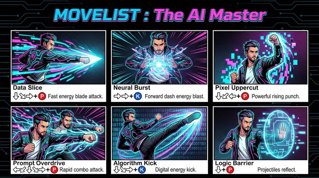Infographic for a Fighting Game Showing the Complete Moveset of an...
