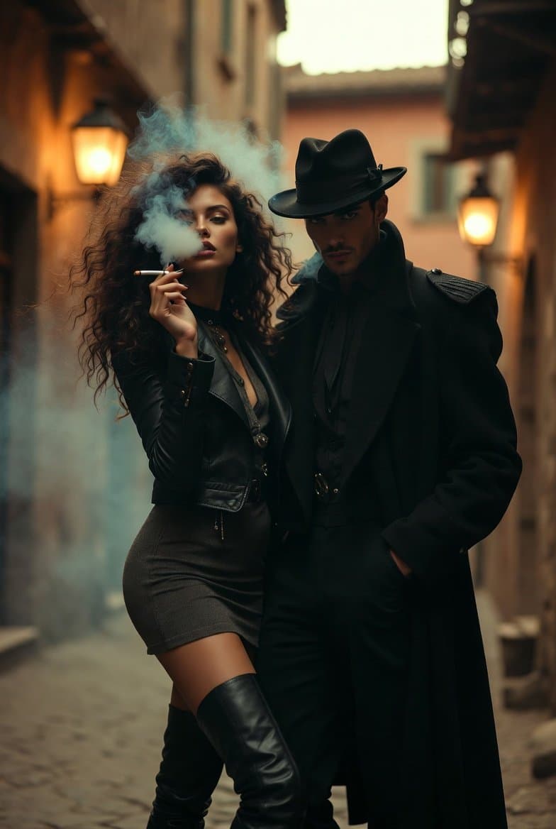 Vintage-romantic Featuring a Stylish Girl in Long Boots with Curly...