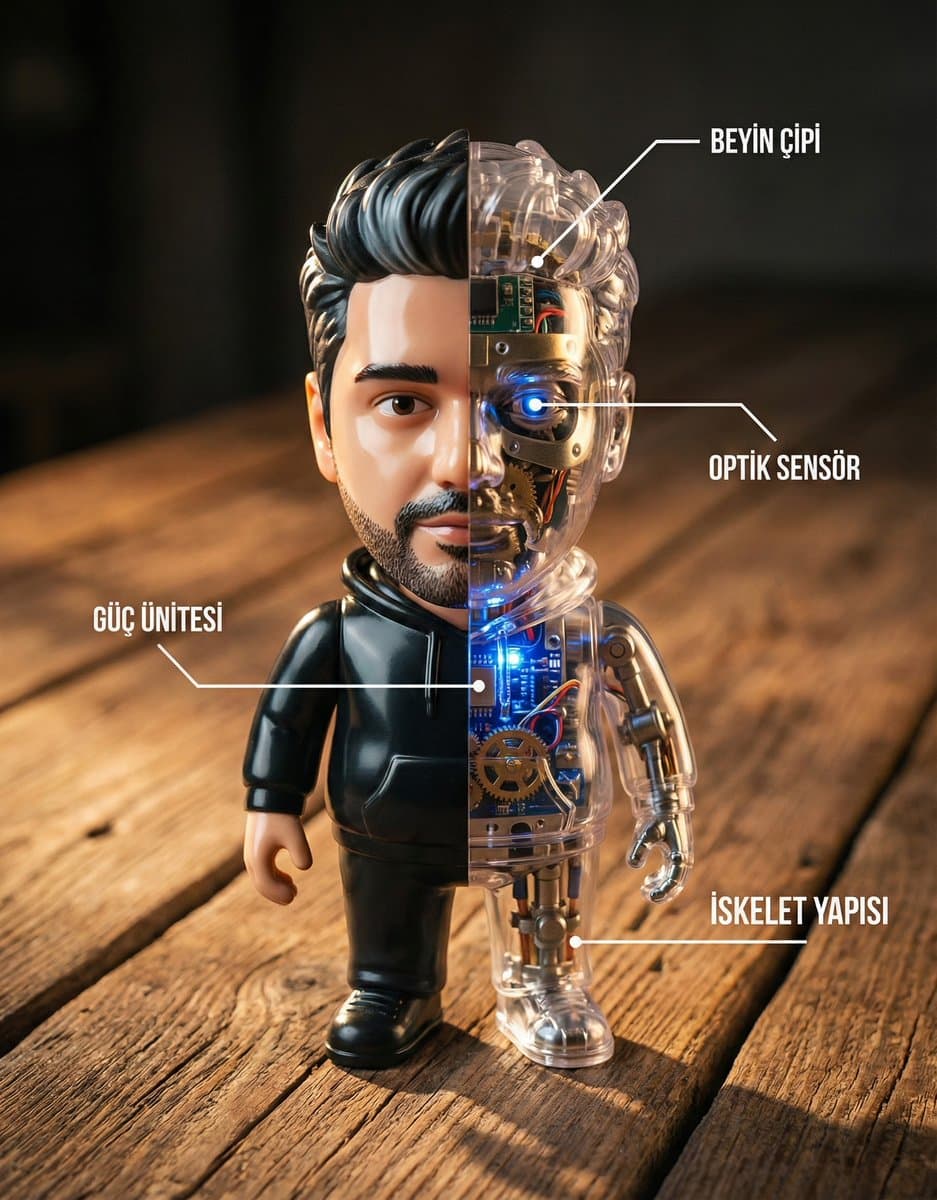 A Macro Photograph on a Wooden Table Shows a Single Toy Figure of the...