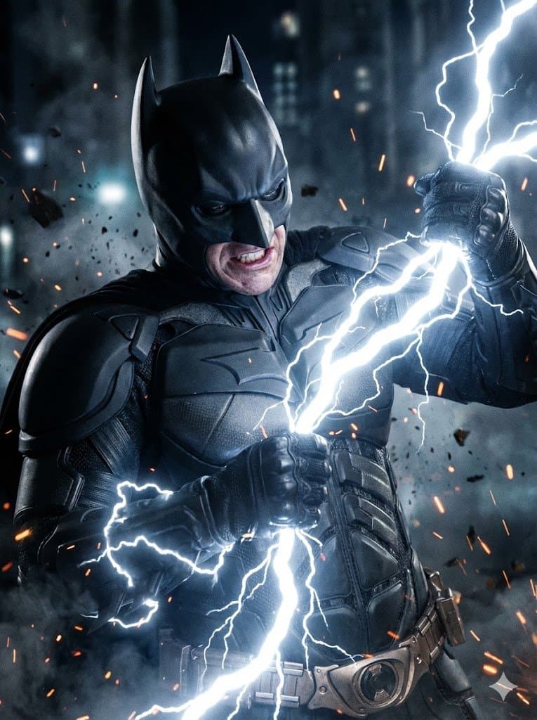 A Close-up, Medium Captures a Man Dressed As Batman, Appearing to Be...