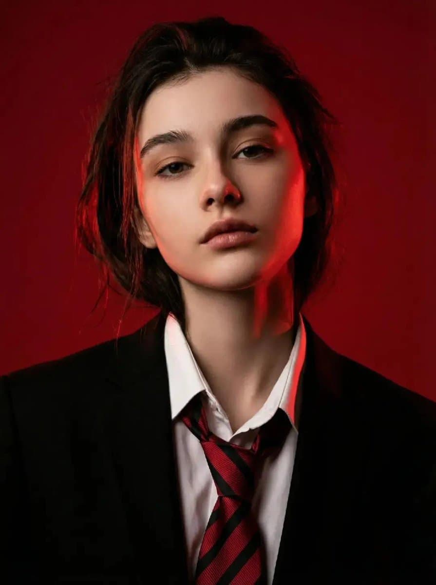 8k , Standing Against a Deep Red Background
