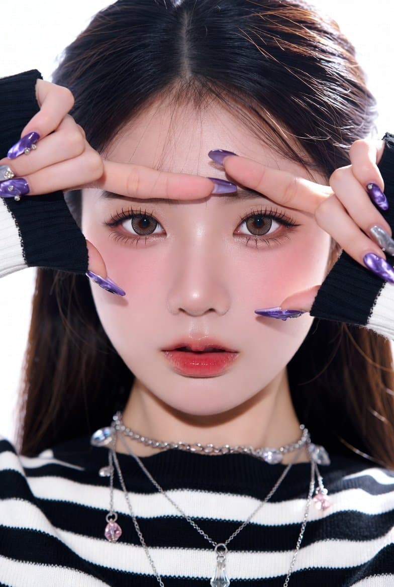 Ultra-close-up of a Stunning Young East Asian Woman with Flawless...