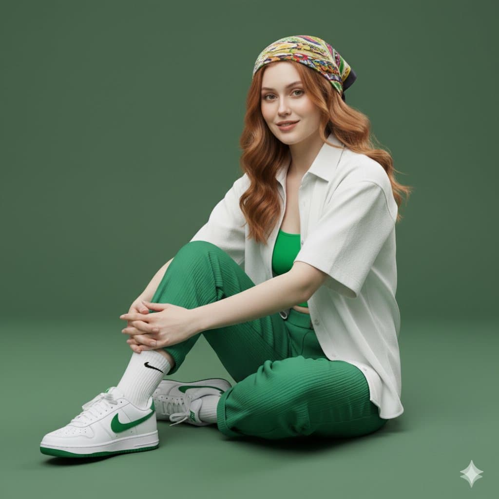A of an a Young Woman (same Face As the Uploaded ) Sitting on the...