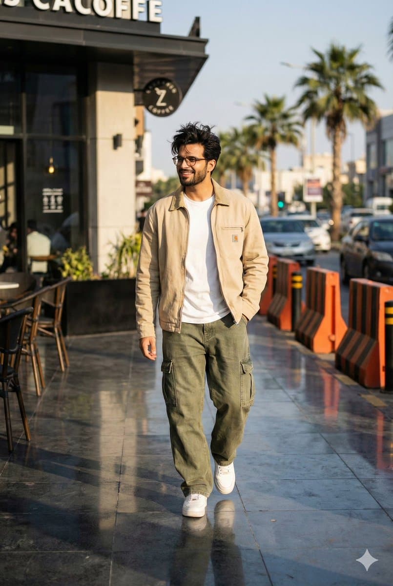 Street-fashion of a Young Man Walking Confidently Outdoors Based on...